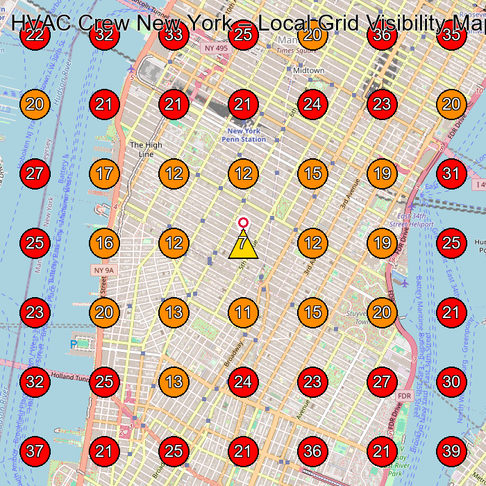 HVAC Crew New York GeoGrid visibility map for Electronics Repair Shop in 38 W 32nd St